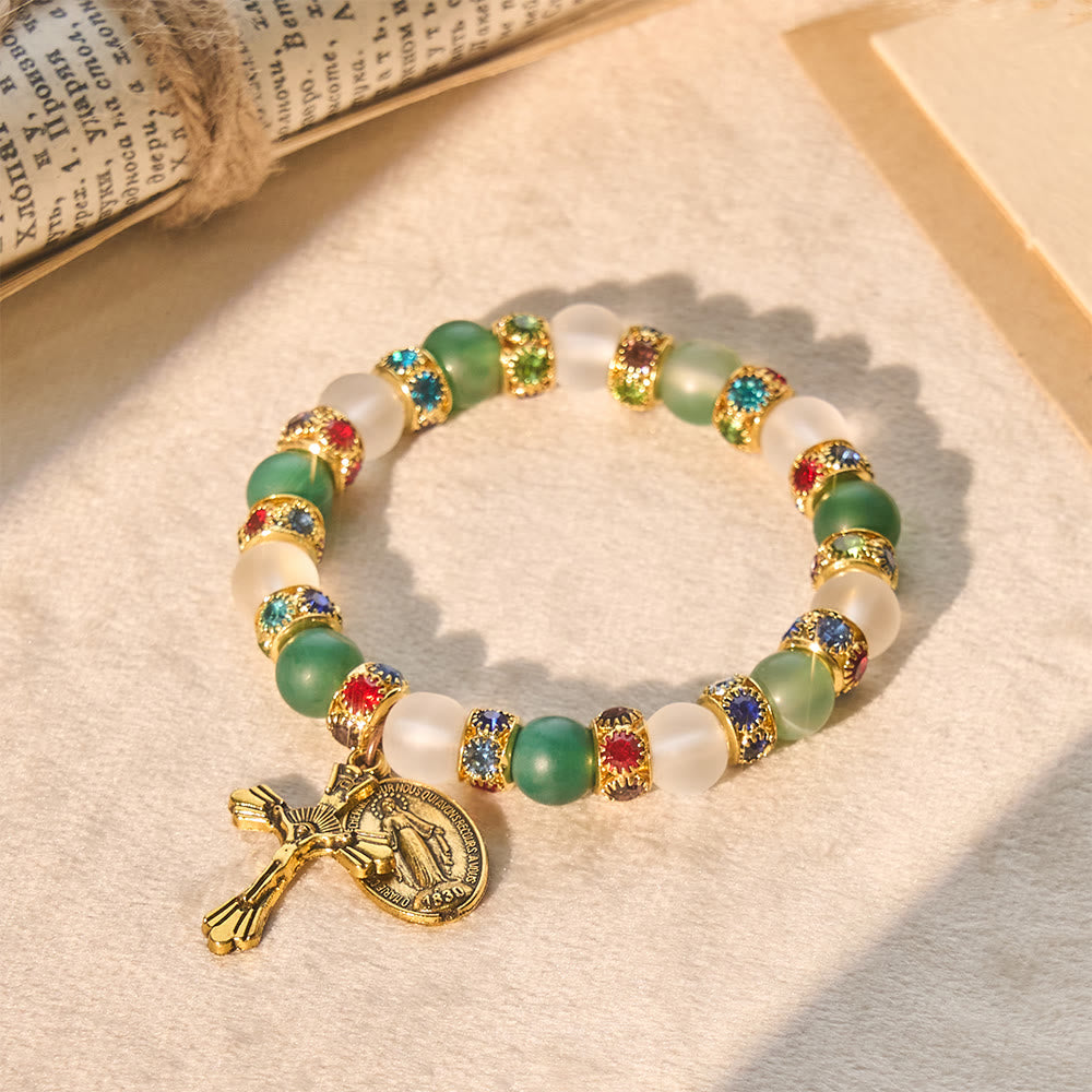 Christianartworkshop Bracelet crucifix en agate givrée lisse et Notre-Dame : Souvenir de son amour tendre - image 3
