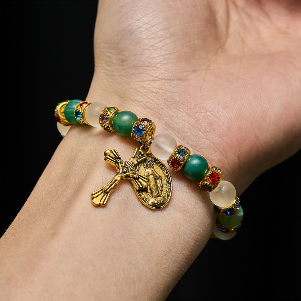 Christianartworkshop Bracelet crucifix en agate givrée lisse et Notre-Dame : Souvenir de son amour tendre - image 1