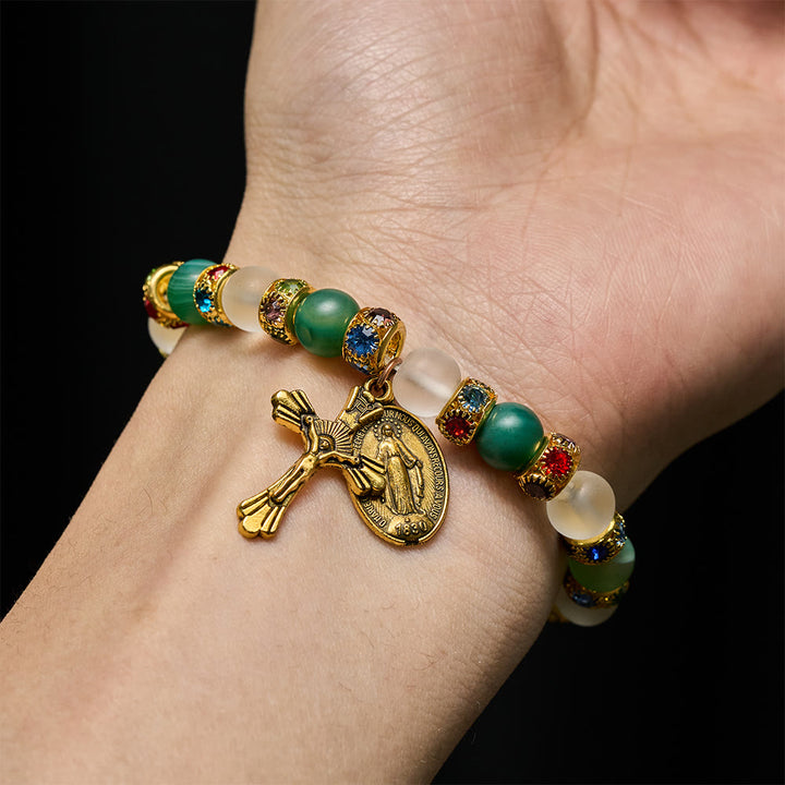 Christianartworkshop Bracelet crucifix en agate givrée lisse et Notre-Dame : Souvenir de son amour tendre - image 1