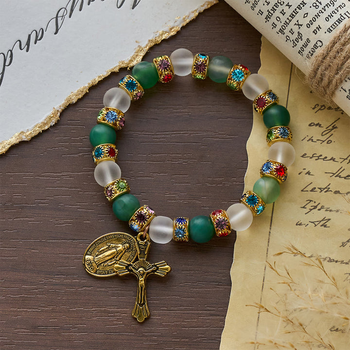 Christianartworkshop Bracelet crucifix en agate givrée lisse et Notre-Dame : Souvenir de son amour tendre - image 4