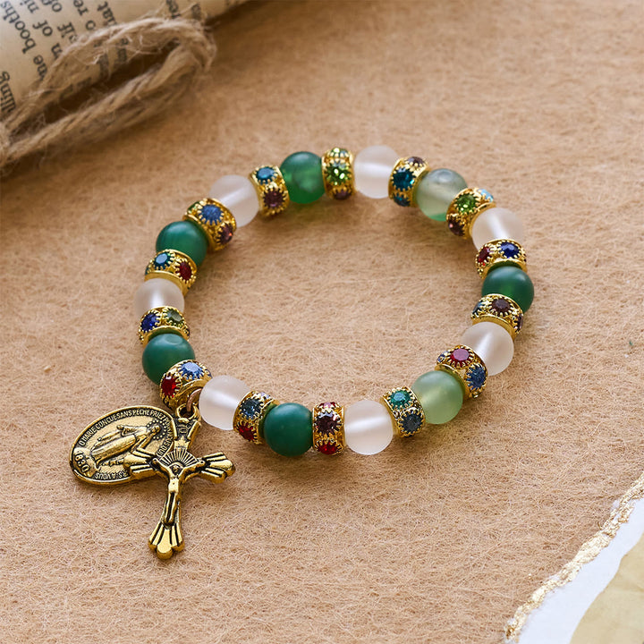 Christianartworkshop Bracelet crucifix en agate givrée lisse et Notre-Dame : Souvenir de son amour tendre - image 5