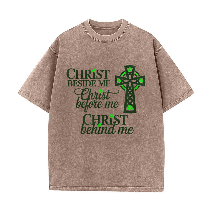T-shirt unisexe délavé Christianartworkshop Christ Beside Me Celtic Cross : Portez sa présence éternelle - Brun - 5XL - image 6