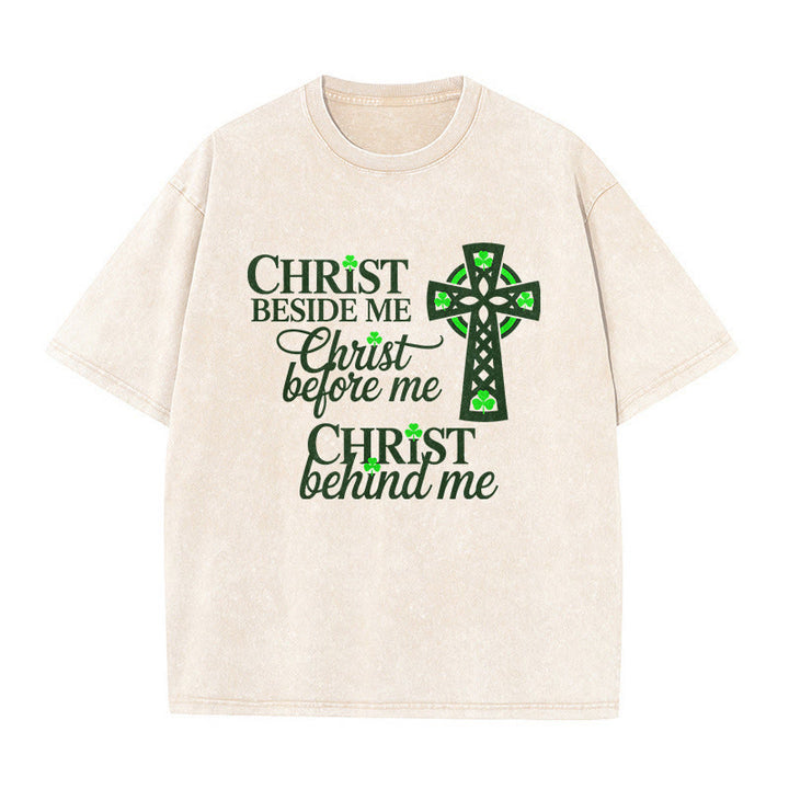 T-shirt unisexe délavé Christianartworkshop Christ Beside Me Celtic Cross : Portez sa présence éternelle - Beige - 5XL - image 4