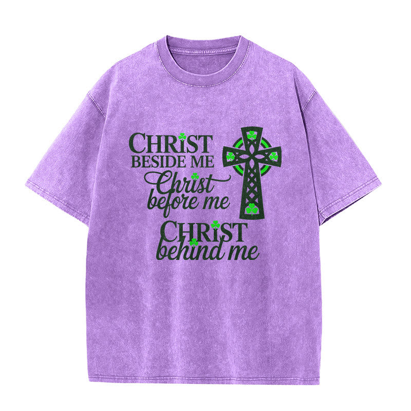 T-shirt unisexe délavé Christianartworkshop Christ Beside Me Celtic Cross : Portez sa présence éternelle - Violet - 5XL - image 10