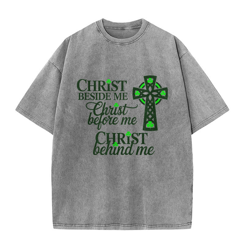 T-shirt unisexe délavé Christianartworkshop Christ Beside Me Celtic Cross : Portez sa présence éternelle - Gris - 5XL - image 5