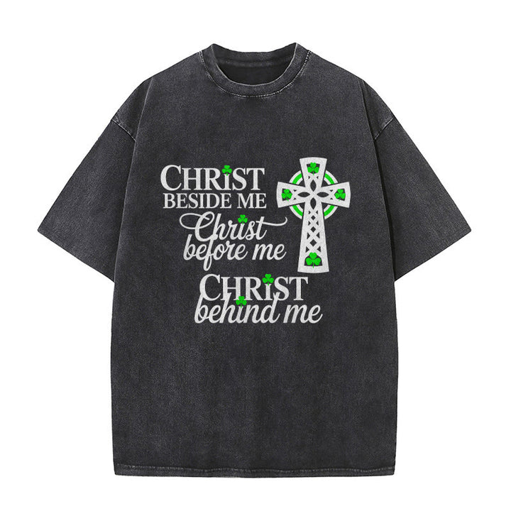 T-shirt unisexe délavé Christianartworkshop Christ Beside Me Celtic Cross : Portez sa présence éternelle - Noir - 5XL - image 3