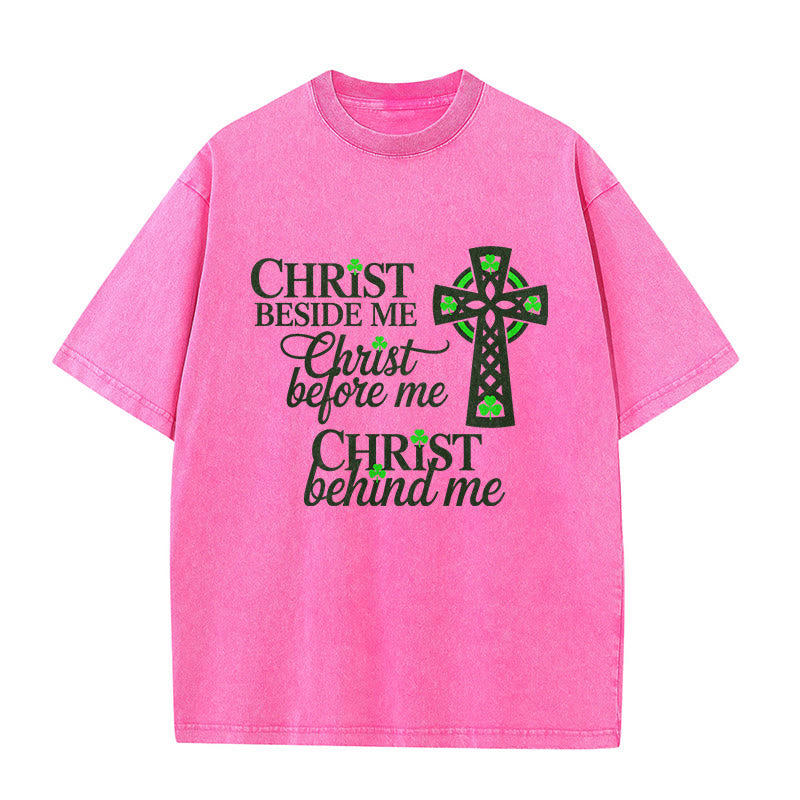 T-shirt unisexe délavé Christianartworkshop Christ Beside Me Celtic Cross : Portez sa présence éternelle - Rose - 5XL - image 8