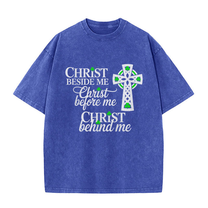 T-shirt unisexe délavé Christianartworkshop Christ Beside Me Celtic Cross : Portez sa présence éternelle - Bleu - 5XL - image 7