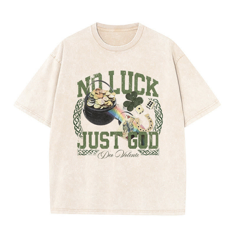 T-shirt unisexe délavé Christianartworkshop « Pas de chance, juste Dieu » pour la Saint-Patrick - Beige - 5XL - image 4