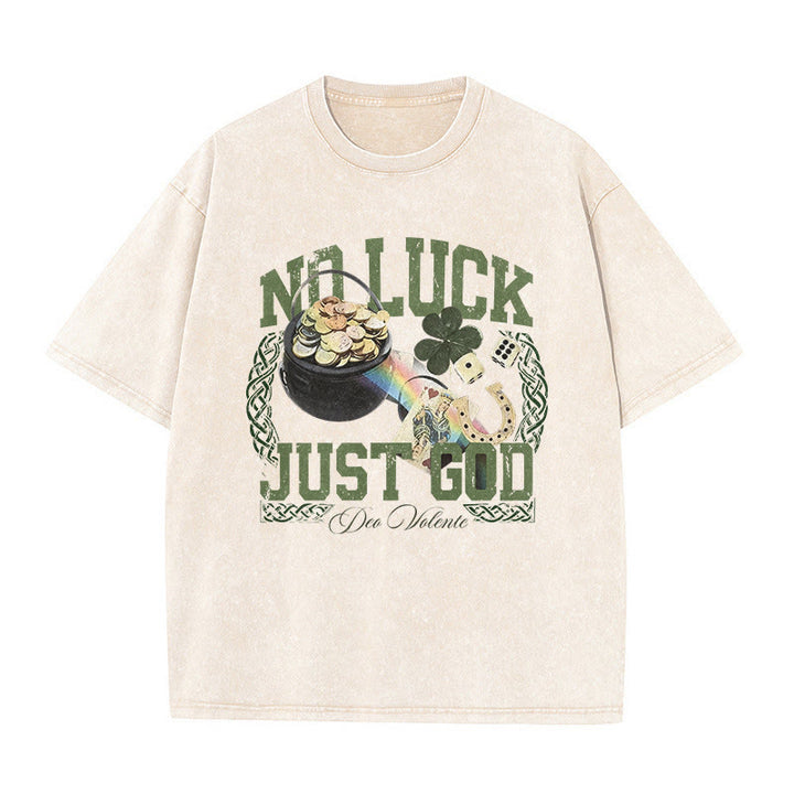T-shirt unisexe délavé Christianartworkshop « Pas de chance, juste Dieu » pour la Saint-Patrick - Beige - 5XL - image 4