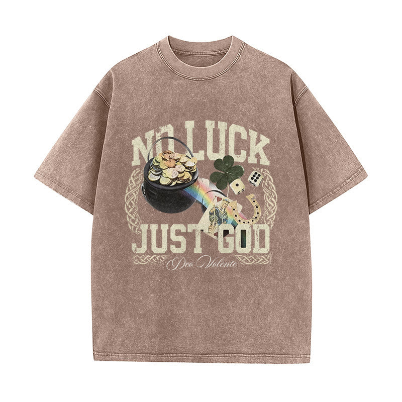T-shirt unisexe délavé Christianartworkshop « Pas de chance, juste Dieu » pour la Saint-Patrick - Brun - 5XL - image 6