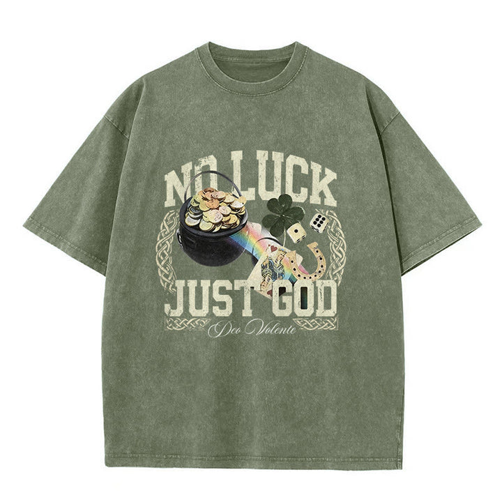 T-shirt unisexe délavé Christianartworkshop « Pas de chance, juste Dieu » pour la Saint-Patrick - Vert armée - 5XL - image 9