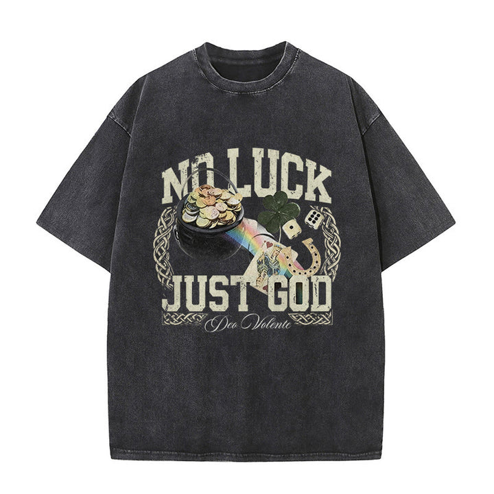 T-shirt unisexe délavé Christianartworkshop « Pas de chance, juste Dieu » pour la Saint-Patrick - Noir - 5XL - image 0