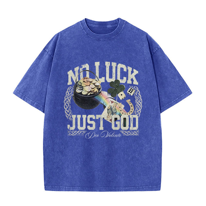 T-shirt unisexe délavé Christianartworkshop « Pas de chance, juste Dieu » pour la Saint-Patrick - Bleu - 5XL - image 7