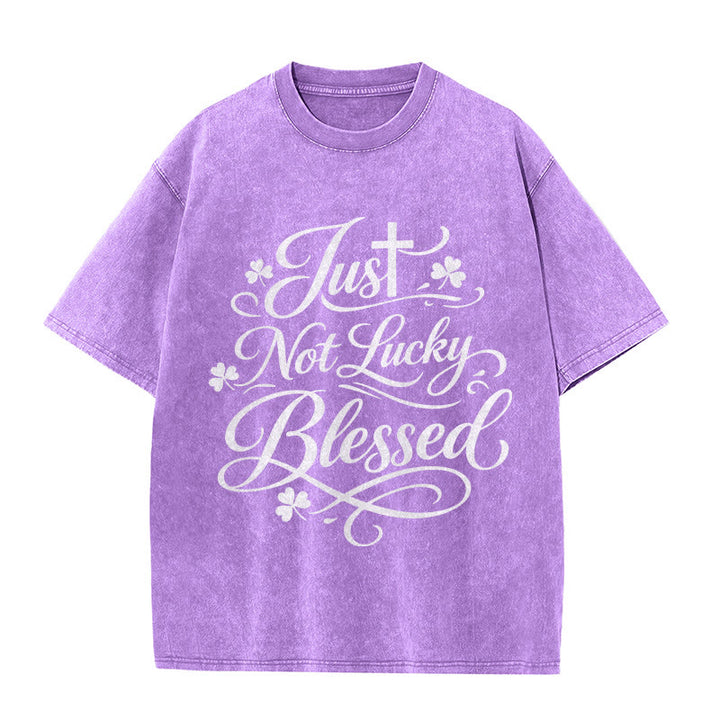 T-shirt unisexe délavé Christianartworkshop « Just Not Lucky », croix bénie et trèfle - Violet - 5XL - image 10