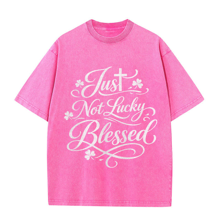 T-shirt unisexe délavé Christianartworkshop « Just Not Lucky », croix bénie et trèfle - Rose - 5XL - image 8