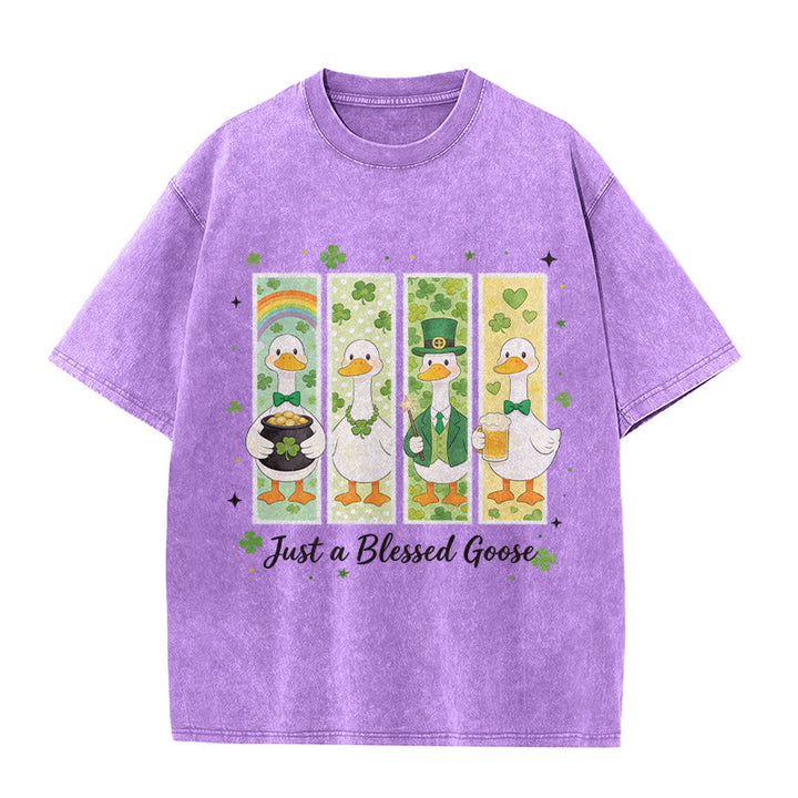 T-shirt unisexe délavé Christianartworkshop « Just a Blessed Goose » pour la Saint-Patrick - Violet - 5XL - image 0