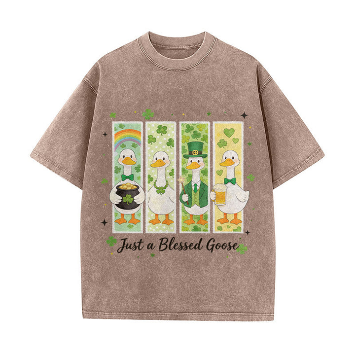 T-shirt unisexe délavé Christianartworkshop « Just a Blessed Goose » pour la Saint-Patrick - Brun - 5XL - image 8