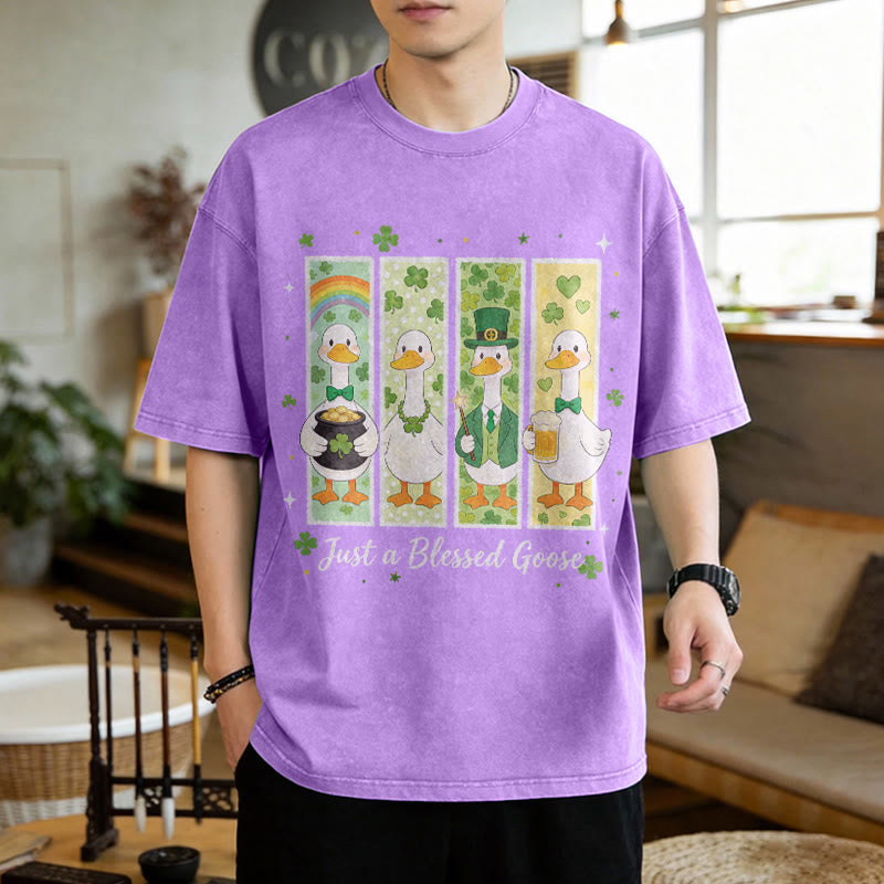T-shirt unisexe délavé Christianartworkshop « Just a Blessed Goose » pour la Saint-Patrick - image 1