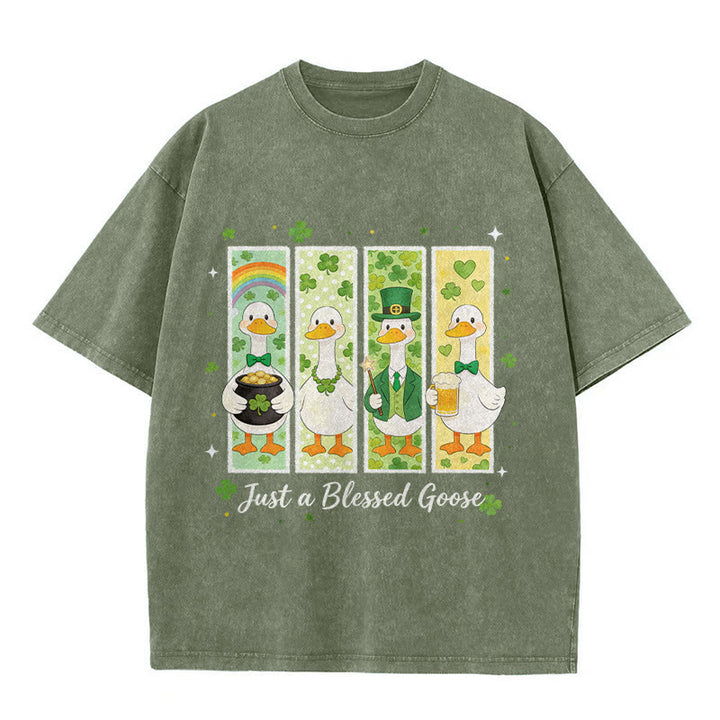 T-shirt unisexe délavé Christianartworkshop « Just a Blessed Goose » pour la Saint-Patrick - Vert armée - 5XL - image 10
