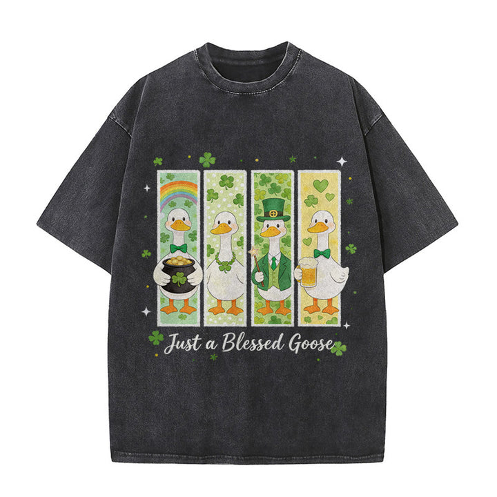 T-shirt unisexe délavé Christianartworkshop « Just a Blessed Goose » pour la Saint-Patrick - Noir - 5XL - image 5