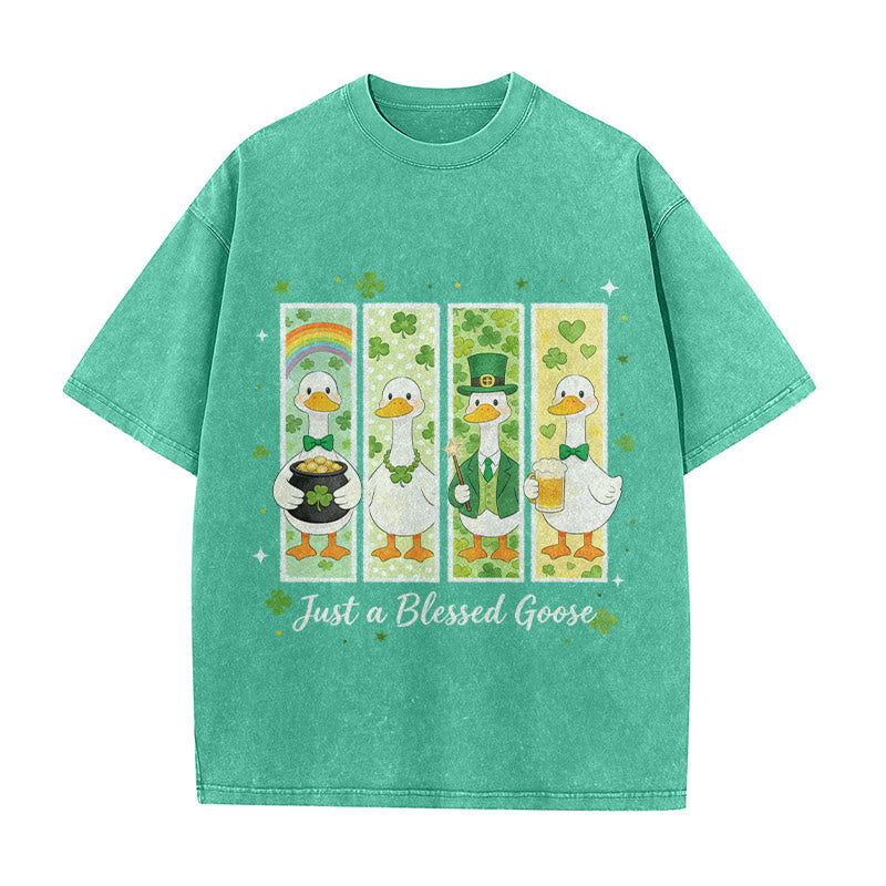 T-shirt unisexe délavé Christianartworkshop « Just a Blessed Goose » pour la Saint-Patrick - Vert - 5XL - image 6