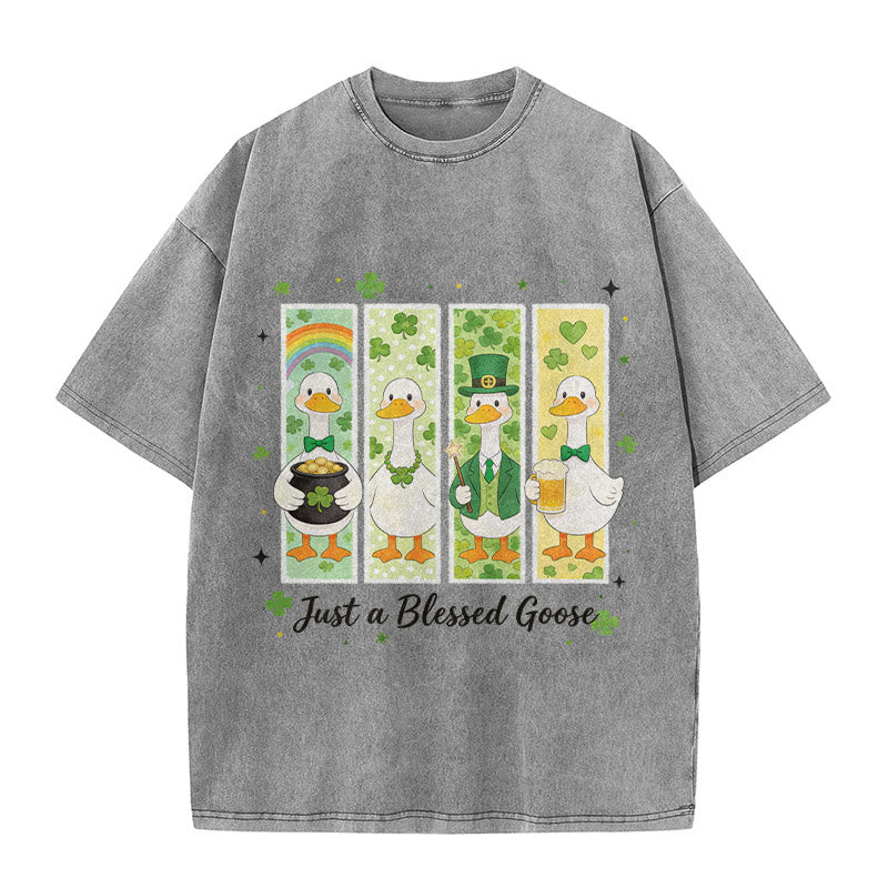 T-shirt unisexe délavé Christianartworkshop « Just a Blessed Goose » pour la Saint-Patrick - Gris - 5XL - image 4