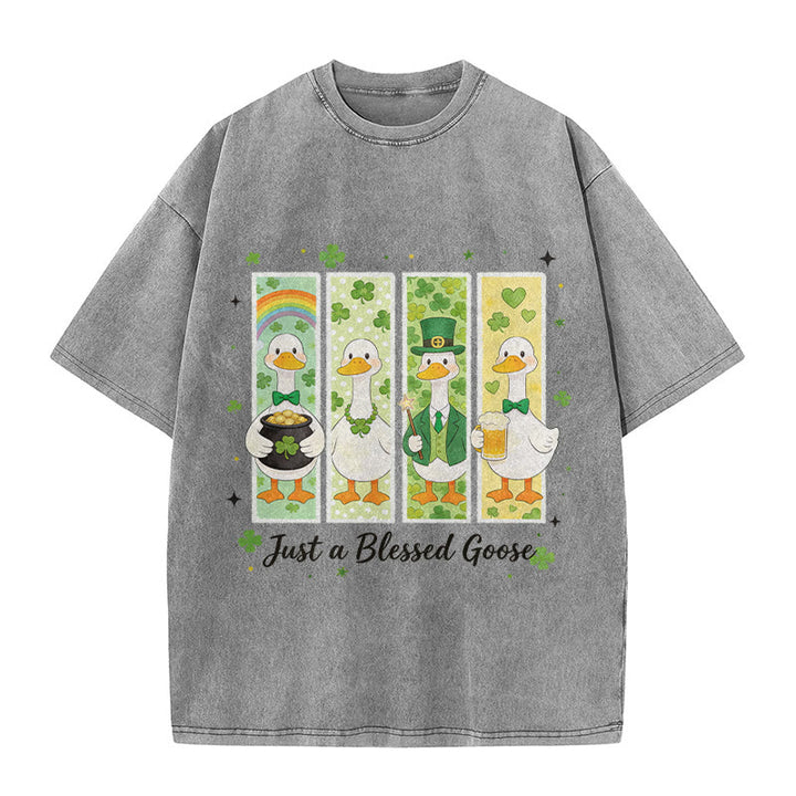 T-shirt unisexe délavé Christianartworkshop « Just a Blessed Goose » pour la Saint-Patrick - Gris - 5XL - image 4