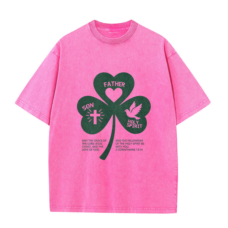 T-shirt unisexe délavé Christianartworkshop Trinity Shamrock 2 Corinthiens 13:14 - Rose - 5XL - image 0