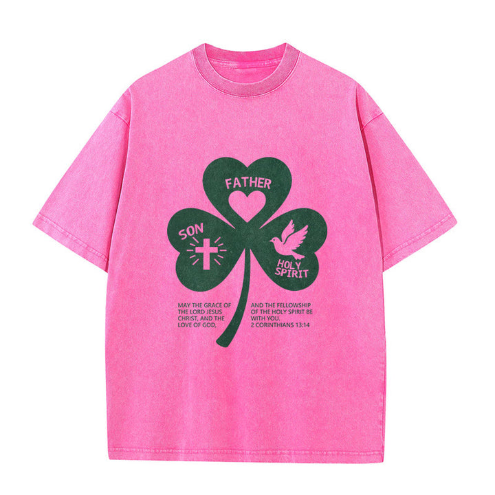 T-shirt unisexe délavé Christianartworkshop Trinity Shamrock 2 Corinthiens 13:14 - Rose - 5XL - image 0