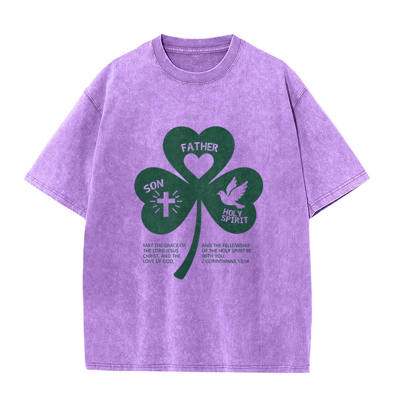 T-shirt unisexe délavé Christianartworkshop Trinity Shamrock 2 Corinthiens 13:14 - Violet - 5XL - image 3