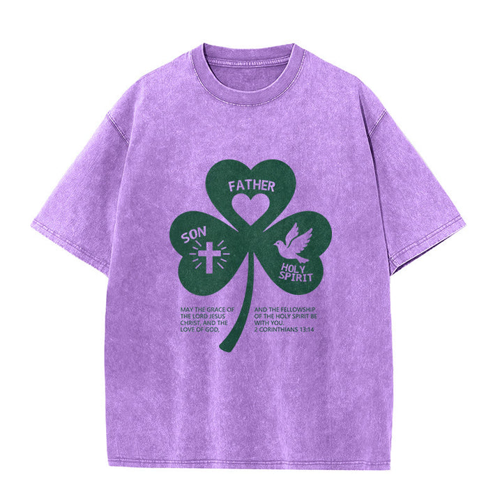 T-shirt unisexe délavé Christianartworkshop Trinity Shamrock 2 Corinthiens 13:14 - Violet - 5XL - image 3