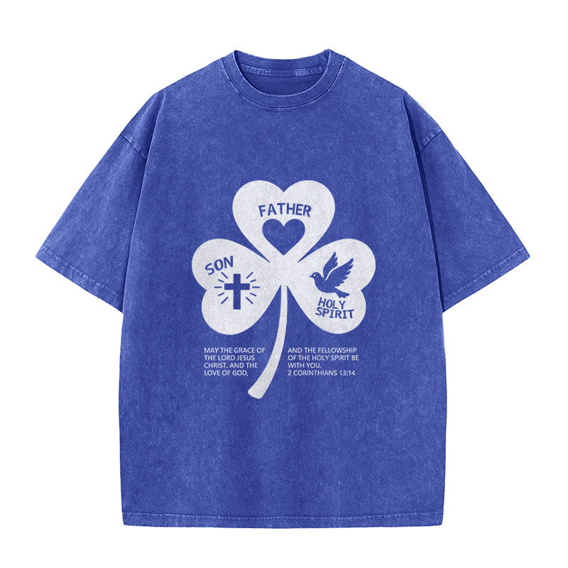 T-shirt unisexe délavé Christianartworkshop Trinity Shamrock 2 Corinthiens 13:14 - Bleu - 5XL - image 4