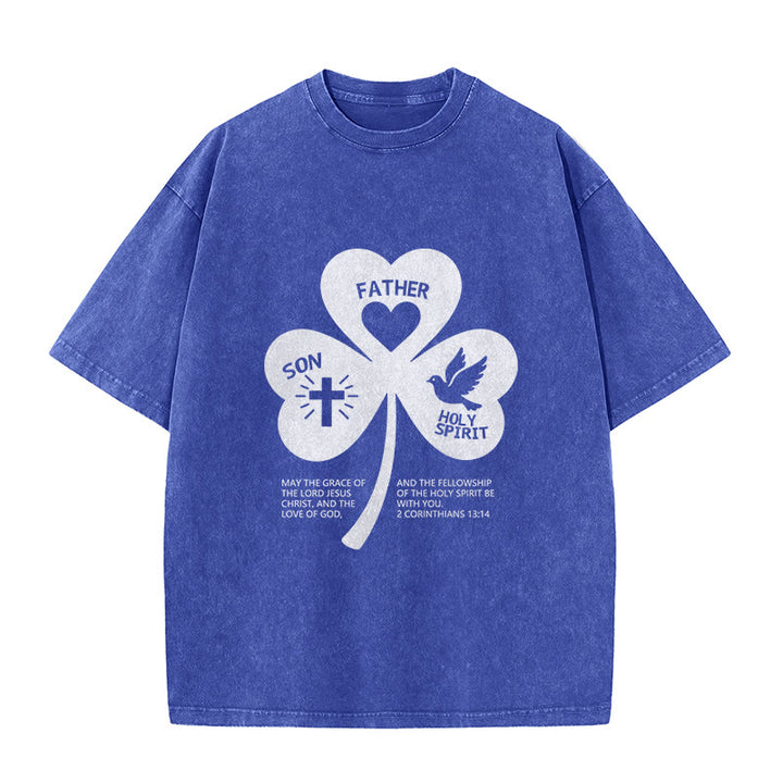 T-shirt unisexe délavé Christianartworkshop Trinity Shamrock 2 Corinthiens 13:14 - Bleu - 5XL - image 4