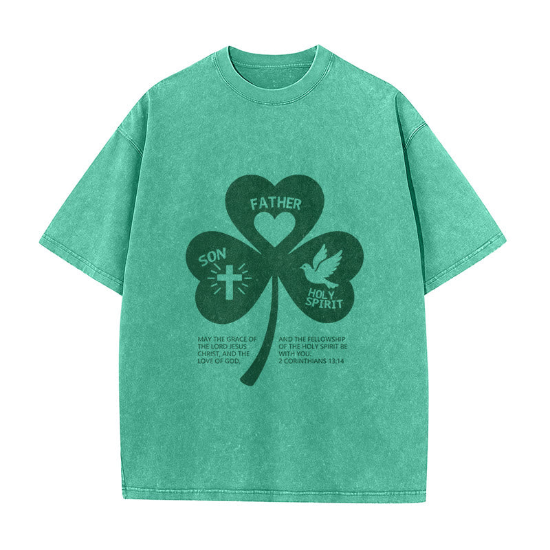 T-shirt unisexe délavé Christianartworkshop Trinity Shamrock 2 Corinthiens 13:14 - Vert - 5XL - image 7
