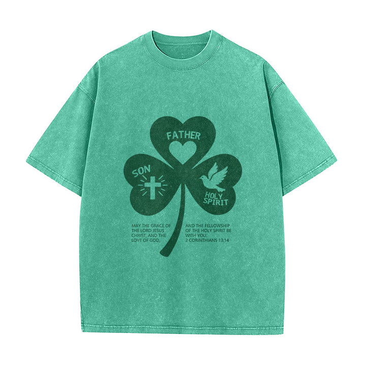 T-shirt unisexe délavé Christianartworkshop Trinity Shamrock 2 Corinthiens 13:14 - Vert - 5XL - image 7