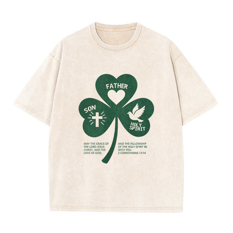 T-shirt unisexe délavé Christianartworkshop Trinity Shamrock 2 Corinthiens 13:14 - Beige - 5XL - image 8