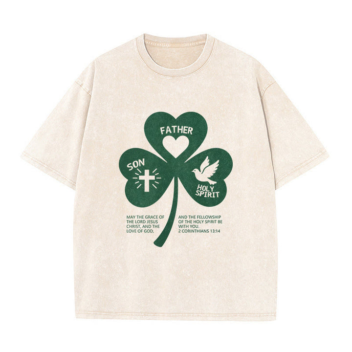 T-shirt unisexe délavé Christianartworkshop Trinity Shamrock 2 Corinthiens 13:14 - Beige - 5XL - image 8