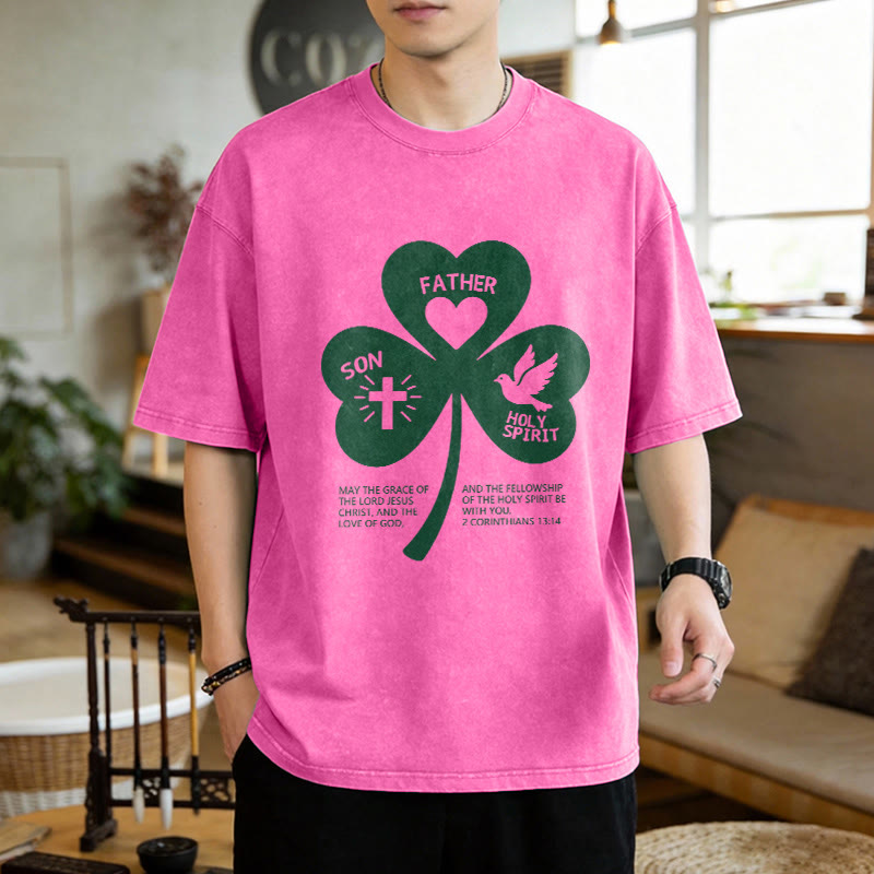 T-shirt unisexe délavé Christianartworkshop Trinity Shamrock 2 Corinthiens 13:14 - image 1