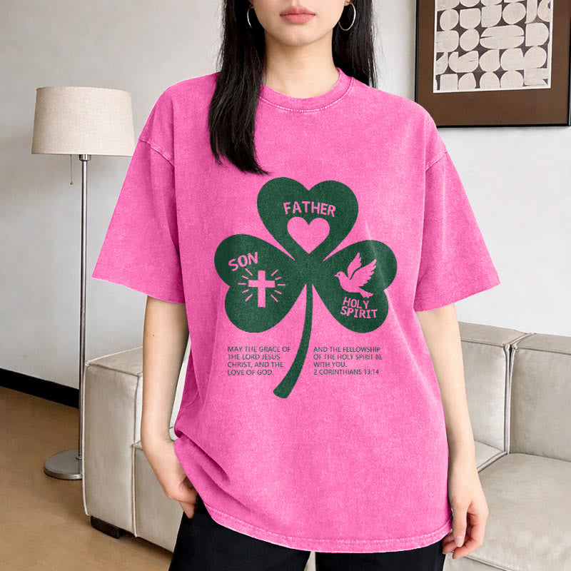 T-shirt unisexe délavé Christianartworkshop Trinity Shamrock 2 Corinthiens 13:14 - image 2