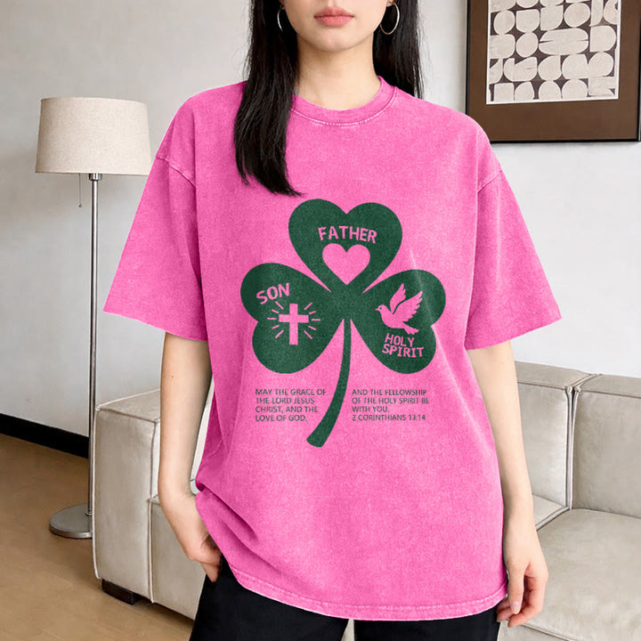 T-shirt unisexe délavé Christianartworkshop Trinity Shamrock 2 Corinthiens 13:14 - image 2
