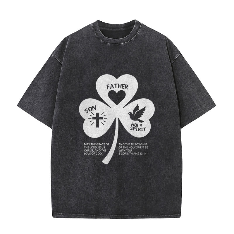T-shirt unisexe délavé Christianartworkshop Trinity Shamrock 2 Corinthiens 13:14 - Noir - 5XL - image 6