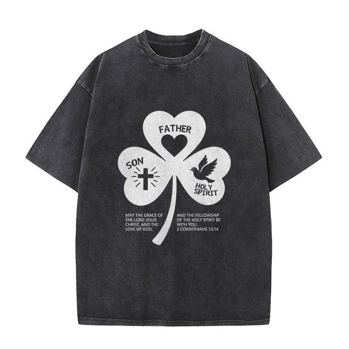 T-shirt unisexe délavé Christianartworkshop Trinity Shamrock 2 Corinthiens 13:14 - Noir - 5XL - image 6