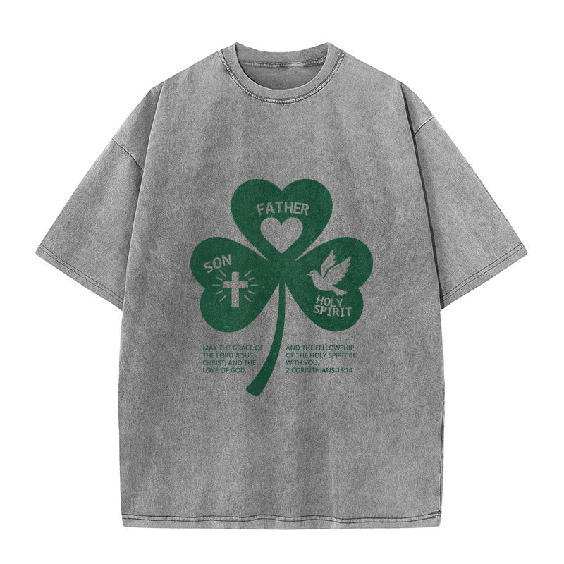 T-shirt unisexe délavé Christianartworkshop Trinity Shamrock 2 Corinthiens 13:14 - Gris - 5XL - image 5