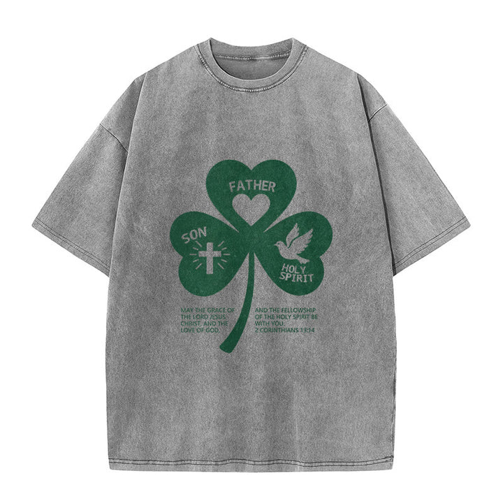 T-shirt unisexe délavé Christianartworkshop Trinity Shamrock 2 Corinthiens 13:14 - Gris - 5XL - image 5