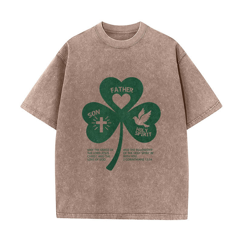 T-shirt unisexe délavé Christianartworkshop Trinity Shamrock 2 Corinthiens 13:14 - Brun - 5XL - image 9