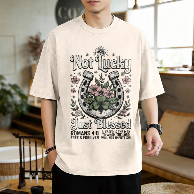 T-shirt unisexe délavé « Pas chanceux, juste béni » Romains 4:8, atelier d'art chrétien - image 1