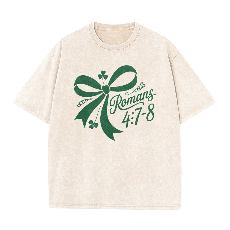 T-shirt unisexe délavé Christianartworkshop « Pas chanceux, simplement béni » Romains 4:7-8 - image 7