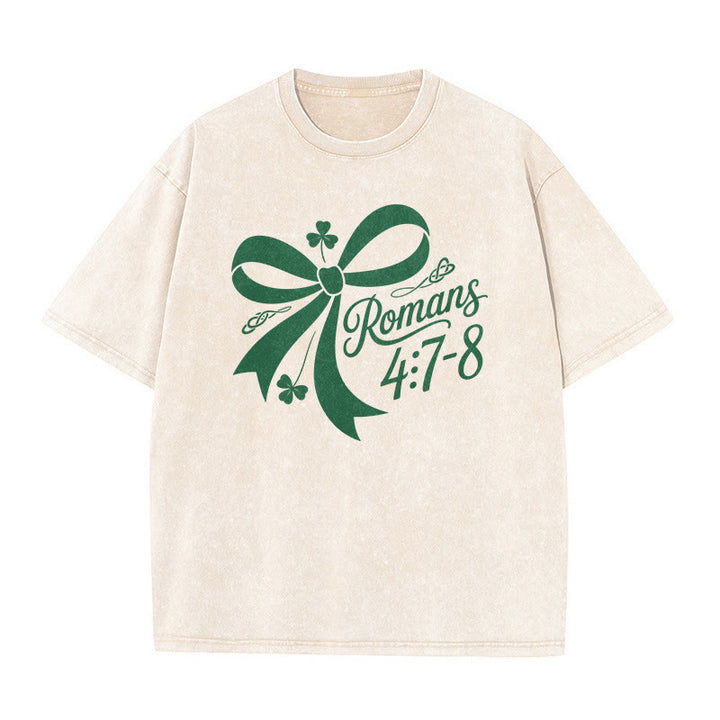 T-shirt unisexe délavé Christianartworkshop « Pas chanceux, simplement béni » Romains 4:7-8 - image 7