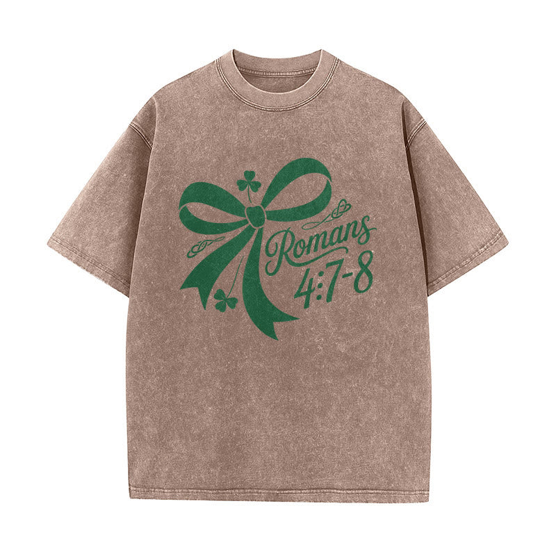 T-shirt unisexe délavé Christianartworkshop « Pas chanceux, simplement béni » Romains 4:7-8 - image 1